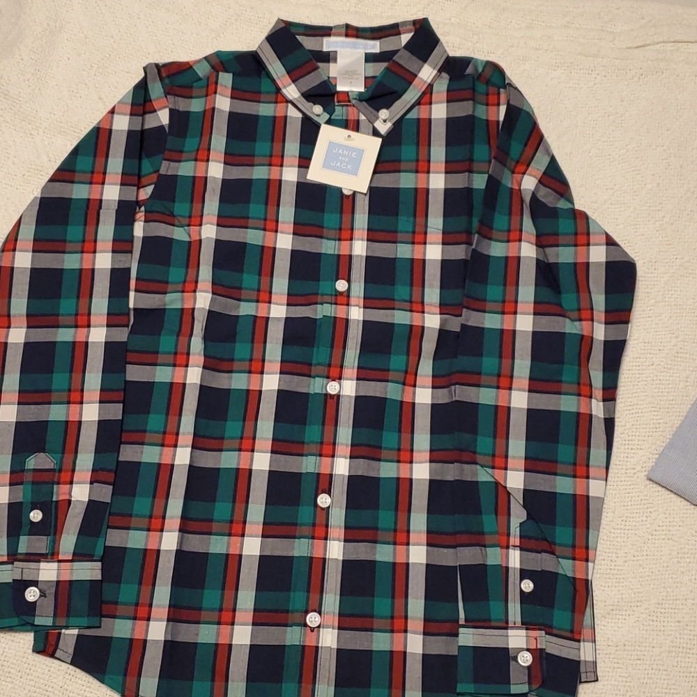 Janie and Jack Plaid Dress Shirt. Size 8 Boys. NWT